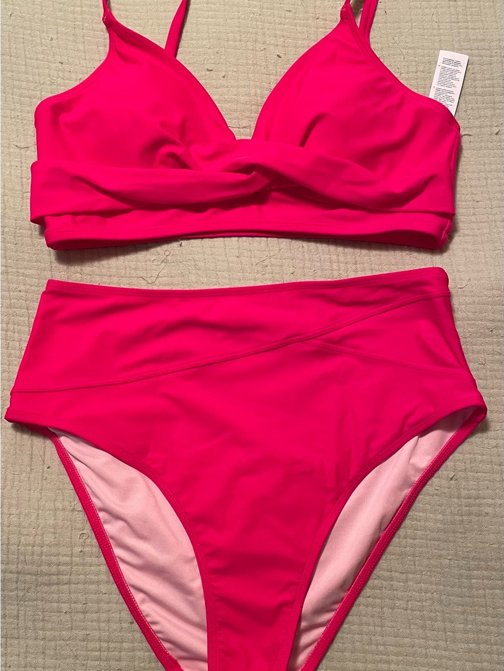 Cupshe Neon Pink Twist-Front High Waist Bikini-New without tags.